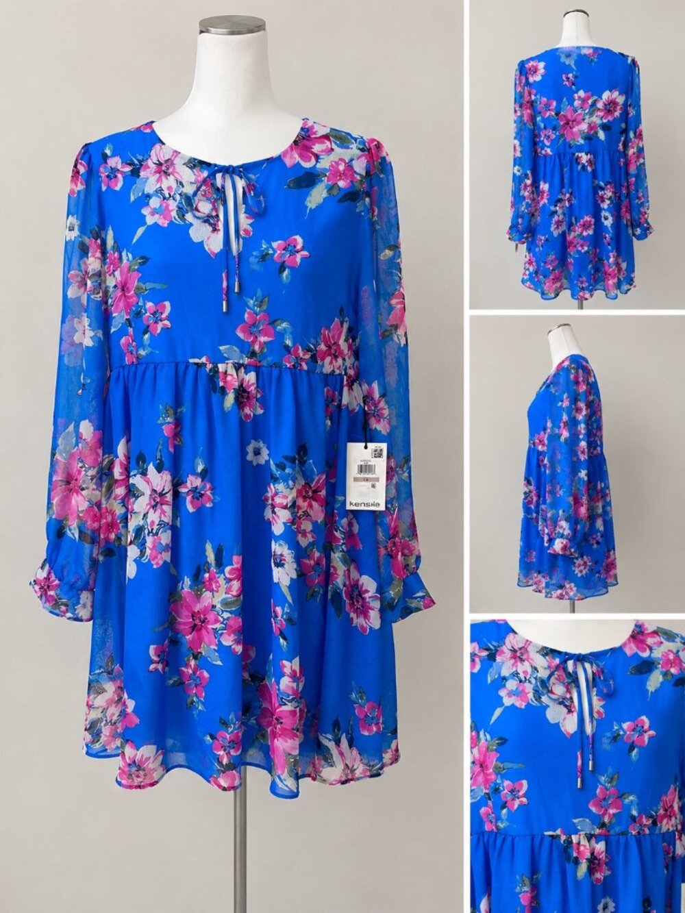 Kensie Girl Blue Floral Chiffon Babydoll Dress Size 12 NWT